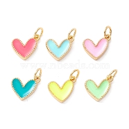 Rack Plating Brass Enamel Charms, with Jump Ring, Cadmium Free & Nickel Free & Lead Free, Real 18K Gold Long-Lasting Plated, Heart, Mixed Color, 9x7x2mm, Hole: 2.5mm(KK-D073-27G)