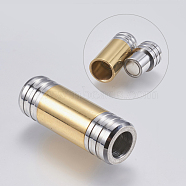 304 Stainless Steel Magnetic Clasps with Glue-in Ends, Column, Golden & Stainless Steel Color, 28x10mm, Hole: 6mm(STAS-F139-074G)