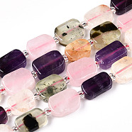 Natural Quartz Crystal & Amethyst & Rose Quartz & Prehnite Beads Strands, with Seed Beads, Rectangle, 10.5~13x7~10x3.5~5.5mm, Hole: 0.9mm, seed beads: 3x3x2, hole: 0.8mm, about 28pcs/strand, 15.55''(39.5cm)(G-T138-20)