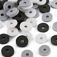 3 Colors Handmade Polymer Clay Beads, Heishi Beads, Disc/Flat Round, Silver & White & Black, 8x0.5~1.5mm, Hole: 2mm, about 11500pcs/1000g(CLAY-N011-032-13)