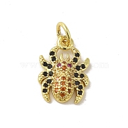Real 18K Gold Plated Brass Pave Colorful Cubic Zirconia Pendants, with Jump Rings, Spider, 14.5x10.5x3mm, Hole: 3mm(KK-M283-06B-02)