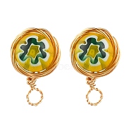 Handmade Millefiori Lampwork Earring Stud Settings and Ear Nuts, with 304 Stainless Steel Findings and Copper Wire, Yellow, 10mm, Hole: 2.5mm, Pin: 0.6mm(EJEW-JE04418-02)