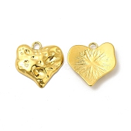 Ion Plating(IP) 304 Stainless Steel Pendants, Textured, Heart Charm, Real 18K Gold Plated, 20x19.5x3mm, Hole: 2.4mm(STAS-I671-12G)