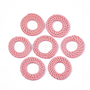 Handmade Reed Cane/Rattan Woven Linking Rings, For Making Straw Earrings and Necklaces, Ring, Hot Pink, 35~45x4~6mm, Inner Diameter: 15~25mm(X-WOVE-T006-154D)