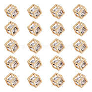 Brass Cubic Zirconia Charms, Cube, Real 18K Gold Plated, 4.5x4.5x4.5mm, 20pcs/box(KK-DC0002-93)