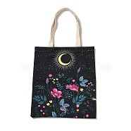 Flower & Butterfly & Moon Printed Canvas Women's Tote Bags, with Handle, Shoulder Bags for Shopping, Rectangle, Hot Pink, 60cm(ABAG-C009-04C)