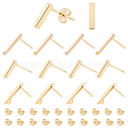 Brass Stud Earring Findings, with Ear Nut, Mixed Shapes, Real 18K Gold Plated, 15x3.5x3mm, Hole: 1.4mm, Pin: 0.7mm(KK-FH0003-77)