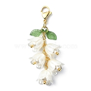 Flower ABS Plastic Imitation Pearl Pendant Decorations, Transparent Acrylic Leaf and Lobster Claw Clasps Charm, Beige, 51mm(HJEW-TA00111)