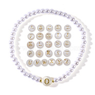 White Pearl Bracelet, Brass Beads and Shell Letters Bracelets(NN7430-18)