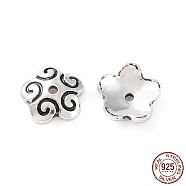 925 Sterling Silver Bead Caps, Flower, Antique Silver, 6x2mm, Hole: 0.8mm(STER-A041-01AS)