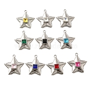 304 Stainless Steel Pendants, with Rhinestone, Stainless Steel Color, Star, Mixed Color, 26x24.5x6mm, Hole: 2mm(STAS-Q346-08P)