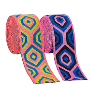 4M 2 Colors Polyester Elastic Wide Band, Flat with Hexagon Pattern, Mixed Color, 50mm, 2m/color(FIND-FG0002-50)