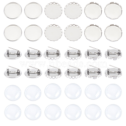 DIY Blank Dome 304 Stainless Steel Brooch Making Kit, Stainless Steel Color, 21~22x2~4mm, Tray: 20mm(DIY-UN0056-17)