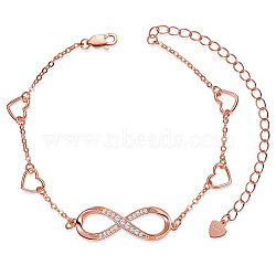 SHEGRACE 925 Sterling Silver Link Bracelets, with Grade AAA Cubic Zirconiaa, Heart and Infinity, Clear, Rose Gold, 6-1/2 inch(16.5cm)(JB570B)