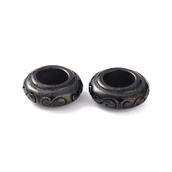 Ion Plating(IP) 304 Stainless Steel European Beads, Large Hole Beads, Rondelle with Floral Pattern, Electrophoresis Black, 9x3.5mm, Hole: 4mm(STAS-I069-12B)