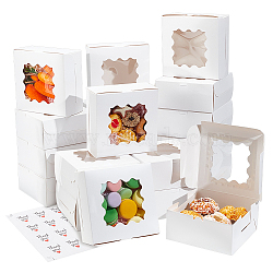 20Pcs Square Cardboard Mini Cake Storage Boxes, Visible Window Cupcake Case with 20Pcs Thank You Stickers, White, Finish Product: 15x15x7.6cm(CON-BC0007-30)