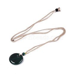 Natural Malachite Donut Pendant Adjustable Nylon Cord Necklaces, Dark Green, 14.76 inch(37.5cm)(NJEW-T019-12A)