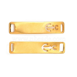 201 Stainless Steel Connector Charms, Real 24K Gold Plated, Curved Rectangle Links, Anchor & Helm Pattern, 30x6x0.8mm, Hole: 4x2mm(STAS-D244-31G-C)