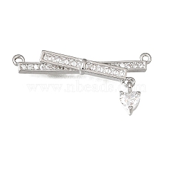 Brass Micro Pave Clear Cubic Zirconia Connector Charms, Rectangle & Flat Round, Platinum, 28.5x13x3mm, Hole: 1mm(CU-CBA3569-04P-C)