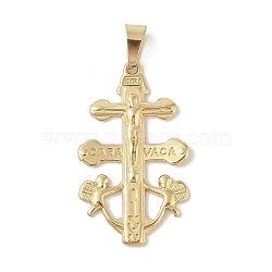 PVD Vacuum Plating 304 Stainless Steel Pendants, Crucifix Cross Charm, Religion, Golden, 42.5x25x3.5mm, Hole: 7.5x4mm(STAS-M068-16G)