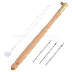 French Embroidery Crochet Tools, Including Wood Tambour Hooks, Iron Threaders, Embroidery Punch Needle Weaving Tools, BurlyWood(TOOL-GF0003-41)