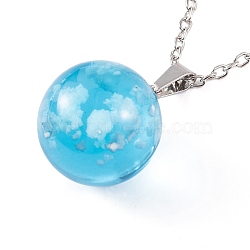 Resin Pendant Necklaces, Iron Cable Chains, Round with Sky, Platinum, 19.69 inch(50cm)(NJEW-L181-01P-01)