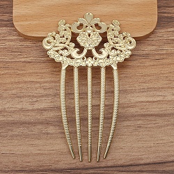 Alloy Hair Comb Findings, Cabochon Settings, Flower, Light Gold, 102x63mm(PW-WG28420-04)