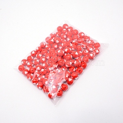 Opaque Acrylic Beads, Two Tone, Round with Heart Pattern, Red, 19x18.5mm, Hole: 2.5~3mm, 100pcs/bag.(SACR-WH0002-12B)