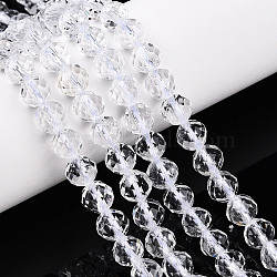 Natural Quartz Crystal Beads Strands, Rock Crystal, Round with Faceted, 5.6~6.5mm, Hole: 0.8mm, about 32~33pcs/strand, 7.60~7.83''(19.3~19.9cm)(G-S345-6mm-35)