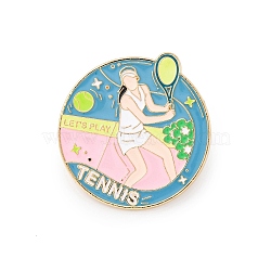 Zinc Alloy Brooches, Cartoon Play Football Badminton Sports Series, Tennis, 32.5x30.5mm(JEWB-D301-01G-01)