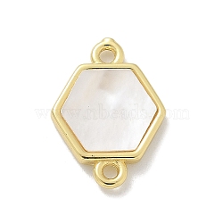 Brass Pave Shell Connector Charms, Real 18K Gold Plated, Hexagon, 16.5x12~12.5x2mm, Hole: 1.8mm(KK-M300-10G-03)