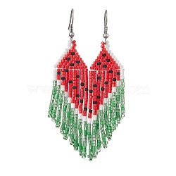 304 Stainless Steel with Glass Dangle Stud Earring, Watermelon, Cerise, 82x25mm(EJEW-MZ00172)