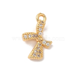 Brass Micro Pave Clear Cubic Zirconia Pendants, Nickle Free, Bowknot Charms, Real 18K Gold Plated, 14x9x5mm, Hole: 1mm(KK-M294-08G-02)