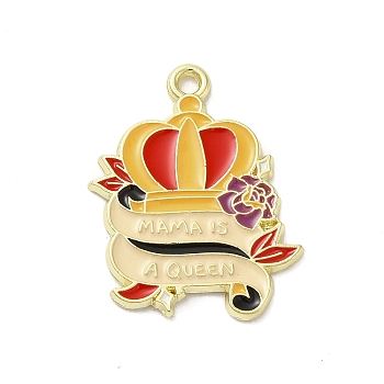 Mother's Day Theme Alloy Enamel Pendants, Golden, Word Mama is a Queen, Crown, 26x21x1.5mm, Hole: 1.8mm