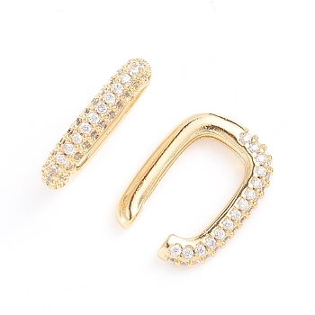 Brass Micro Pave Cubic Zirconia Cuff Earrings, Long-Lasting Plated, Rectangle, Clear, 20.5x15x3.5mm