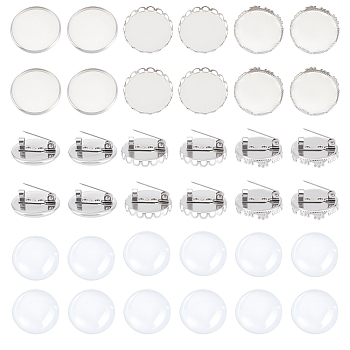 DIY Blank Dome 304 Stainless Steel Brooch Making Kit, Stainless Steel Color, 21~22x2~4mm, Tray: 20mm