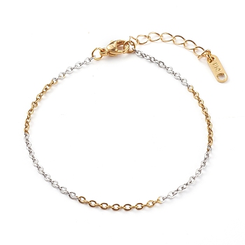 304 Stainless Steel Cable Chain Bracelets, with Lobster Claw Clasps, Golden & Stainless Steel Color, 7-1/4 inch(18.5cm)