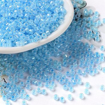 Glass Seed Beads, Opaque Colours Rainbow, Cylinder, Light Sky Blue, 2.5x2mm, Hole: 1.4mm