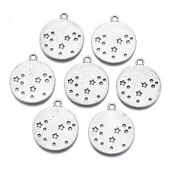 Tibetan Style Alloy Pendant Enamel Settings, Cadmium Free & Nickel Free & Lead Free, Flat Round with Star, Thailand Sterling Silver Plated, 23.5x20x1mm, Hole: 2mm