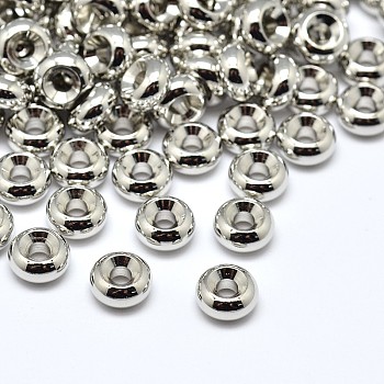 Rack Plating Brass Flat Round Spacer Beads, Platinum, 6x3mm, Hole: 2mm