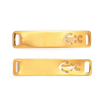 201 Stainless Steel Connector Charms, Real 24K Gold Plated, Curved Rectangle Links, Anchor & Helm Pattern, 30x6x0.8mm, Hole: 4x2mm