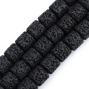 Synthetic Lava Rock Beads Strands, Dyed, Column, Black, 10x10mm, Hole: 2mm, about 39pcs/strand, 15.35 inch(39cm)