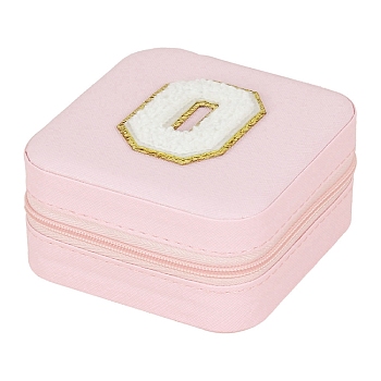 Square Imitation Leather Jewelry Storage Zipper Boxes, Portable Travel Pink Jewelry Organizer Case for Rings, Earrings, Necklaces, Bracelets Storage, Letter O, 10x10x5cm