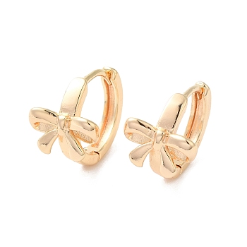 Bowknot Brass Hoop Earrings for Women, Golden, 13.5x10.5mm