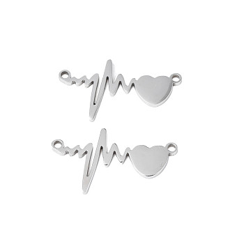 201 Stainless Steel Connector Charms, Heart, Stainless Steel Color, 24x15x1mm, Hole: 1.4mm