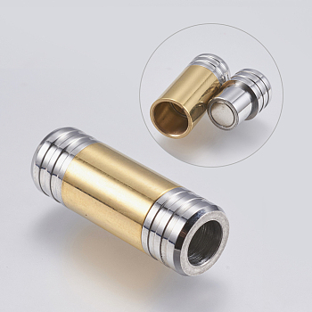 304 Stainless Steel Magnetic Clasps with Glue-in Ends, Column, Golden & Stainless Steel Color, 28x10mm, Hole: 6mm
