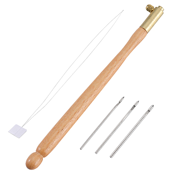 French Embroidery Crochet Tools, Including Wood Tambour Hooks, Iron Threaders, Embroidery Punch Needle Weaving Tools, BurlyWood