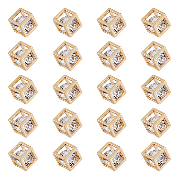 Brass Cubic Zirconia Charms, Cube, Real 18K Gold Plated, 4.5x4.5x4.5mm, 20pcs/box