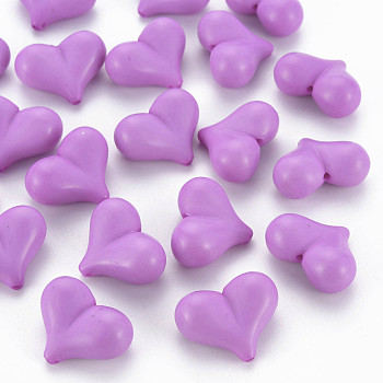 Opaque Acrylic Beads, Heart, Medium Orchid, 17x22x10mm, Hole: 1.4mm, about 255pcs/500g
