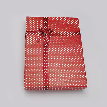 Jewelry Cardboard Boxes with Bowknot and Sponge Inside, Rectangle, FireBrick, 160x120x30mm, Inner size: 155x115mm